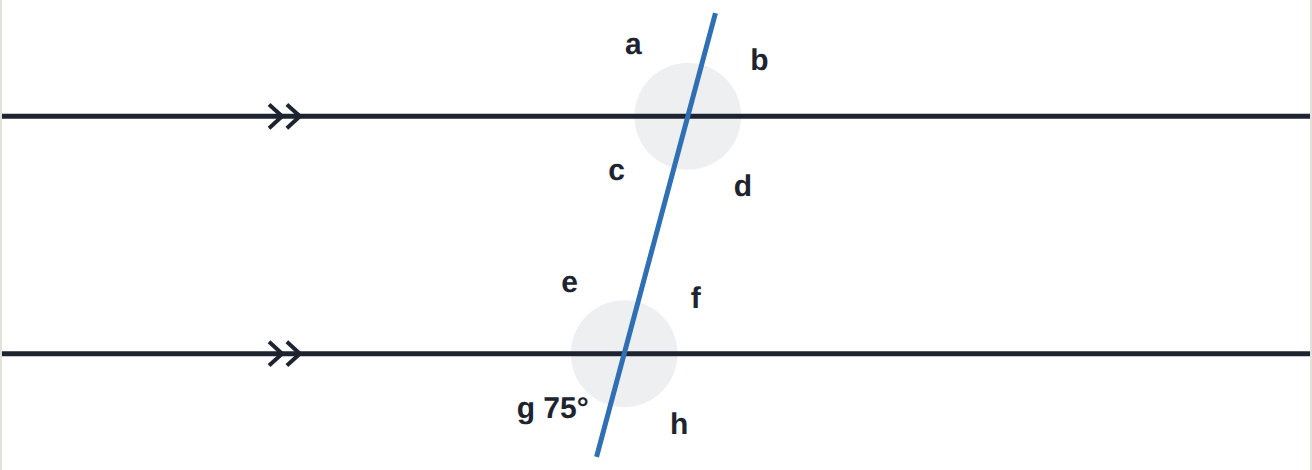 Two parallel lines. g = 75^\circ.
