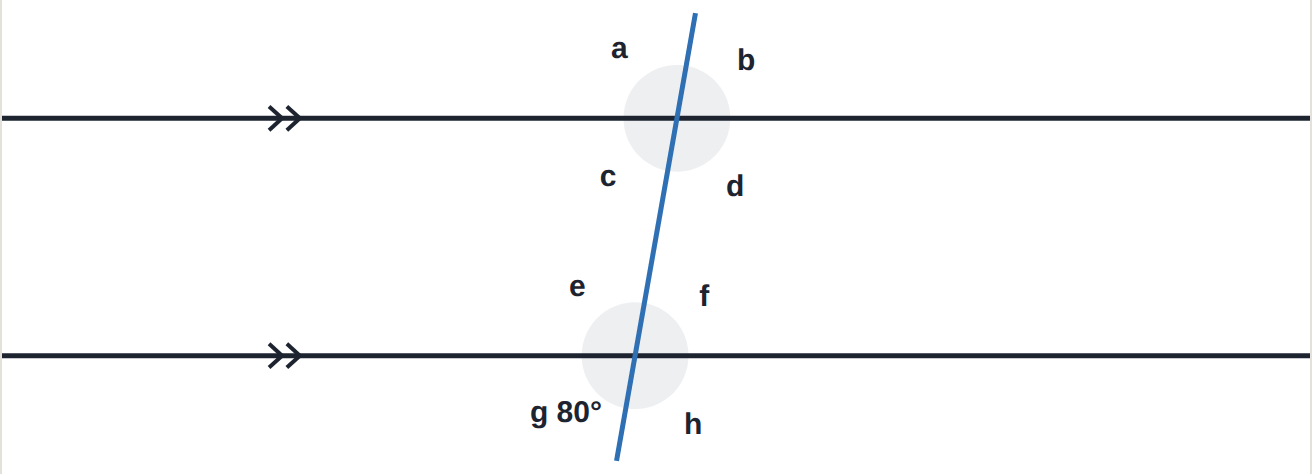 Two parallel lines. g = 80^\circ.