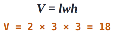 With l = 2 and w = 3 held still, a taller box (h = 3) has volume 2 \times 3 \times 3 = 18.