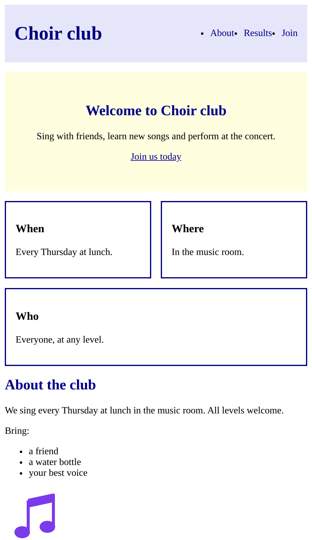 What the finished page looks like