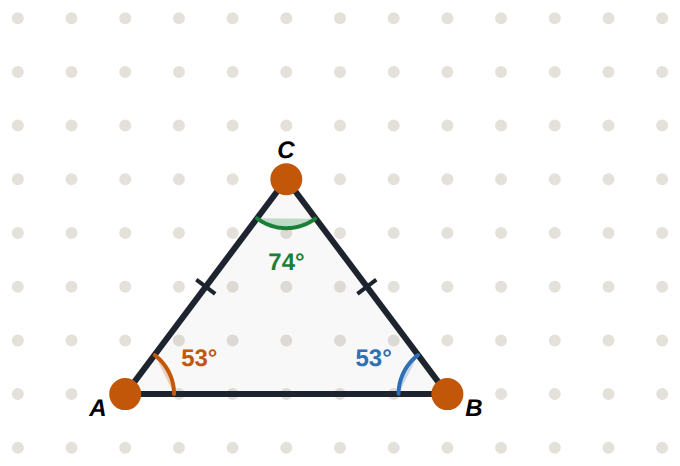 An isosceles acute triangle, its equal sides ticked