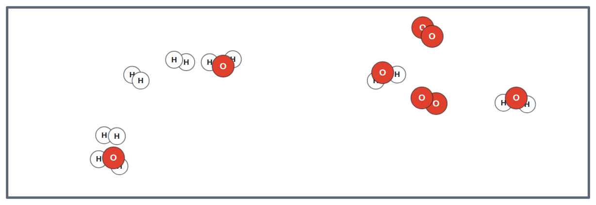 Hydrogen and oxygen (elements: one type of atom each) mixed with water (a compound: H₂O, always two H to one O).