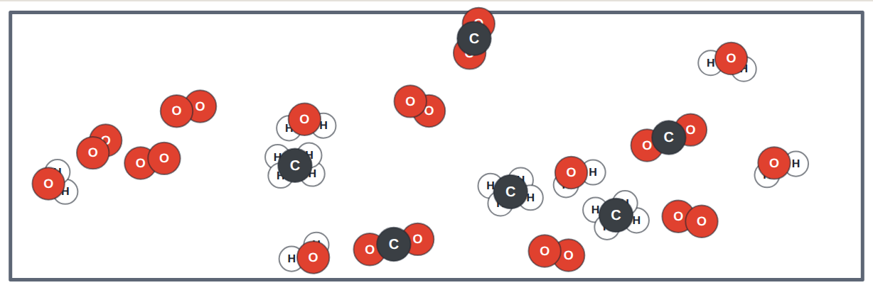 Methane and oxygen reacting. The signs you could observe: a gas given off, heat and light.