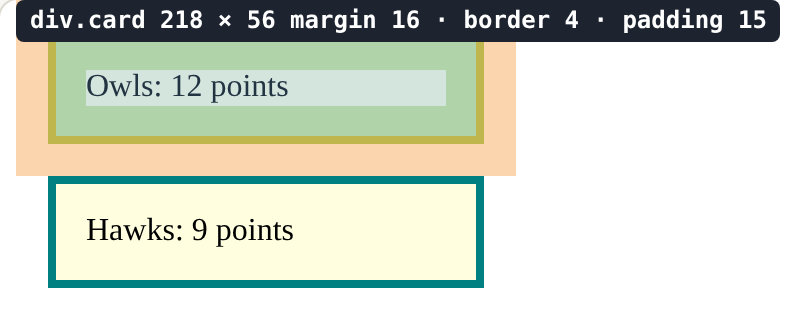 The page this code makes, with the Box model view on