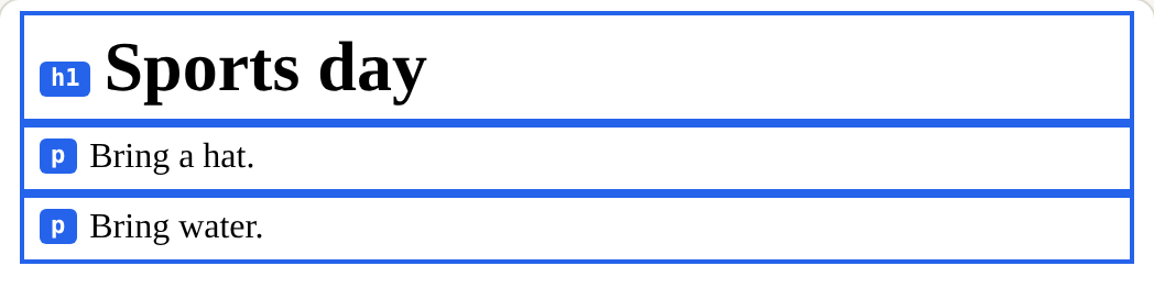 The page this code makes, with Boxes on
